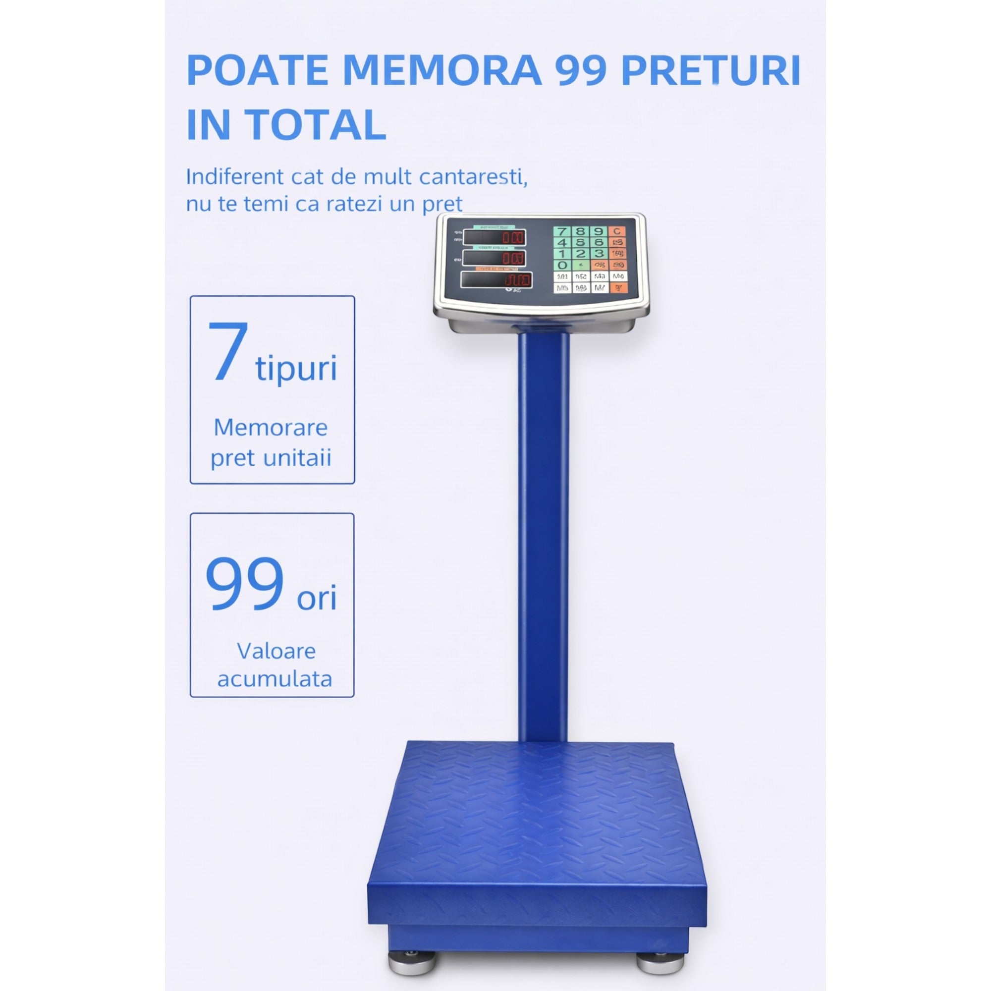 Cantar electronic cu platforma 500 kg, brat rabatabil, afisaj LCD, baterie interna