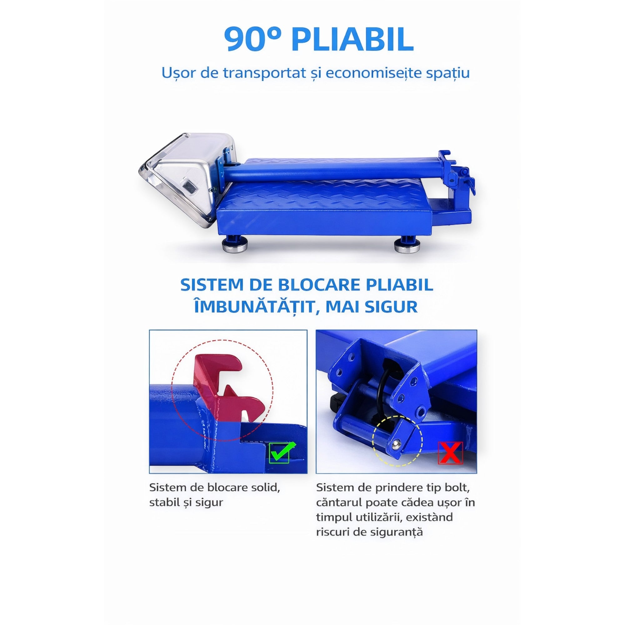 Cantar electronic cu platforma 700 kg, brat rabatabil, afisaj LCD, baterie interna