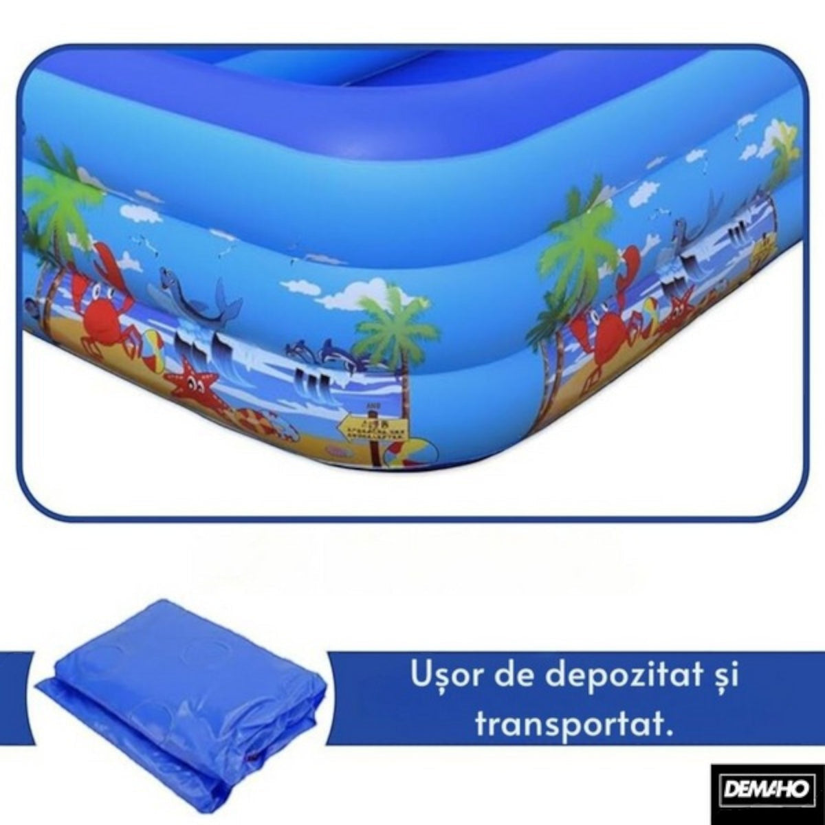 Piscina gonflabila din PVC rezistent, 150x102x50 cm, 3 inele, design tropical, pentru gradina si terasa