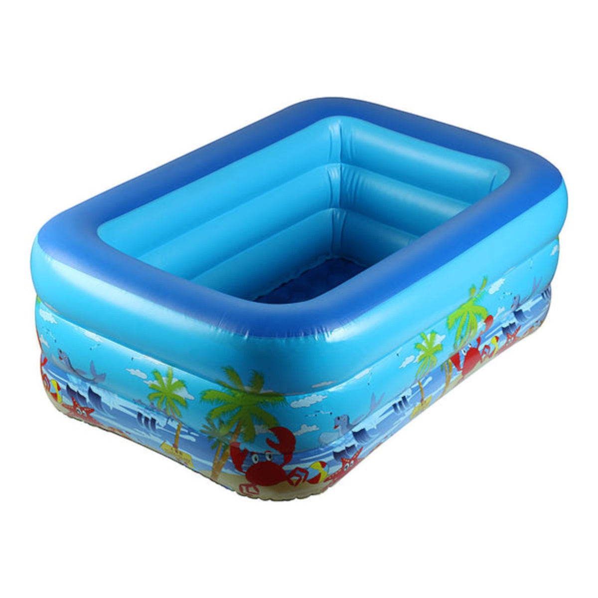 Piscina gonflabila pentru copii din PVC rezistent, 115x82x33 cm, 3 inele, design tropical, pentru terasa si curte