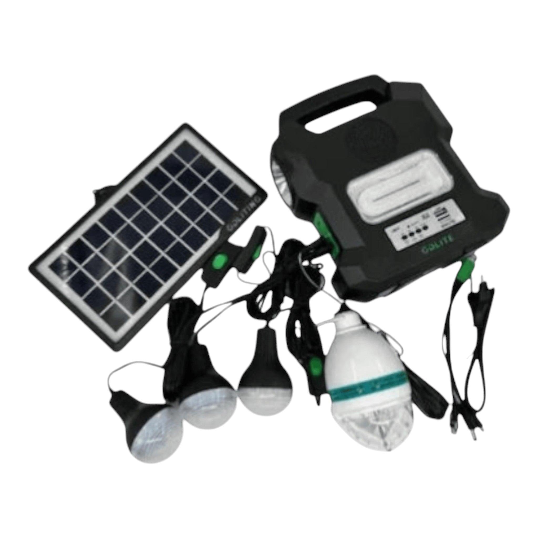 Kit Solar Portabil GDLITE GD-1000A, Panou Solar, USB, Bluetooth, Radio FM, MP3, Lanterna LED, 4 Becuri Incluse, Alimentare 220V