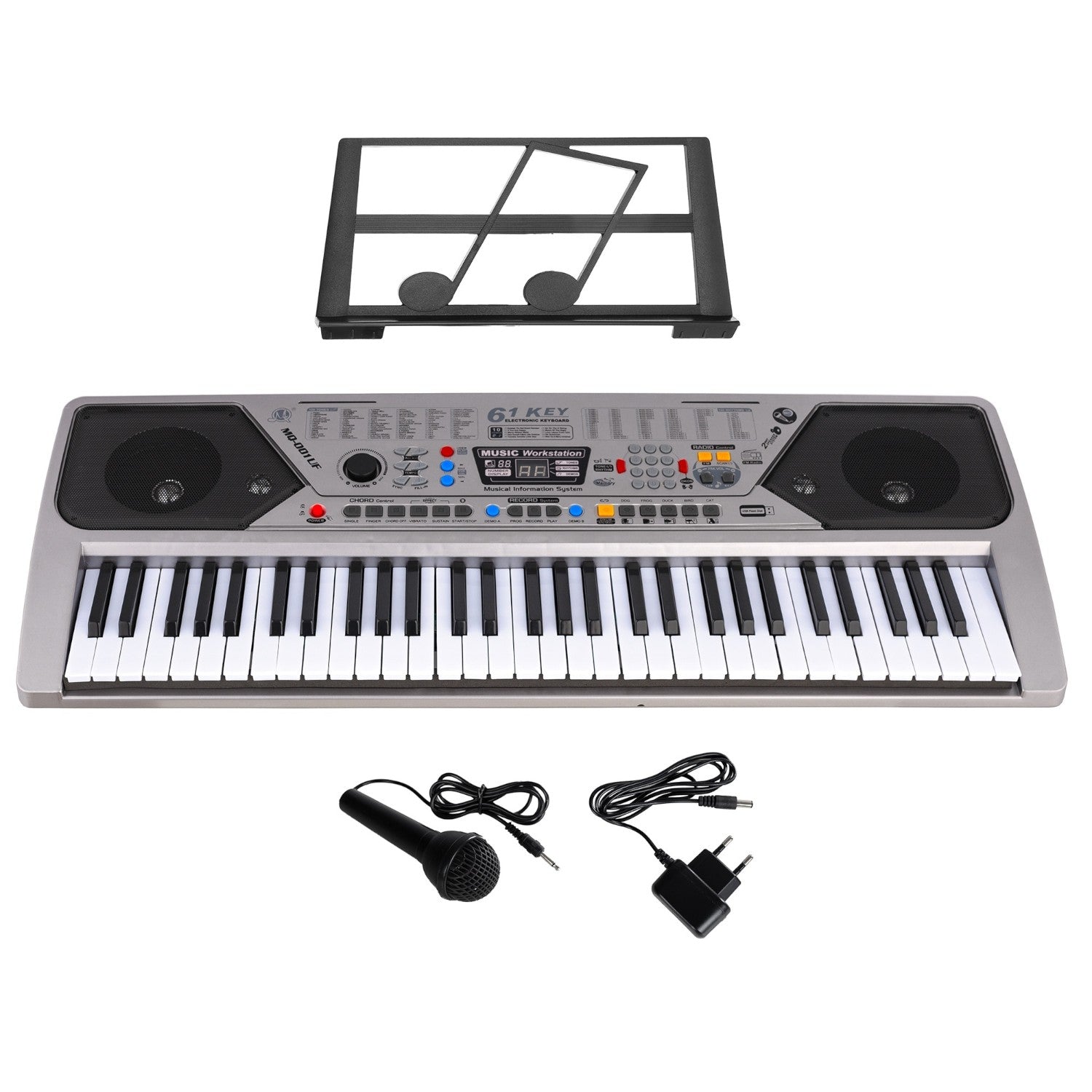Orga electronica MQ-001UF, 61 clape, 100 ritmuri, 100 tonuri, 10 melodii demo, USB, Radio FM, MP3, Afisaj LCD, microfon inclus