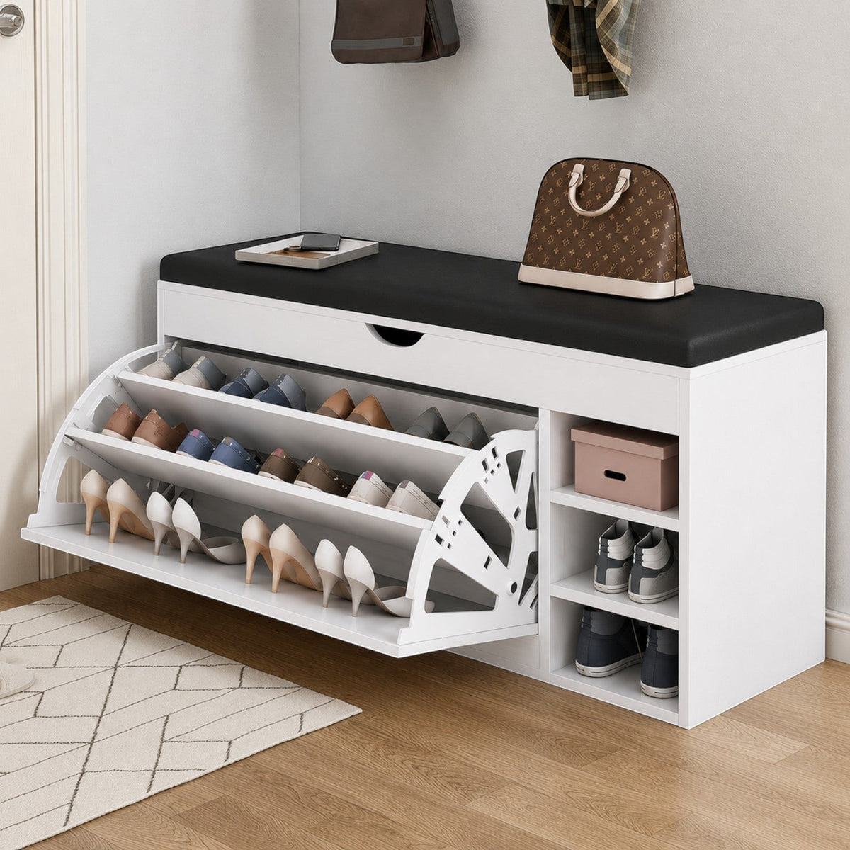 Dulap pentru pantofi tip bancheta, 6 rafturi, 100x34x50 cm, PAL melaminat