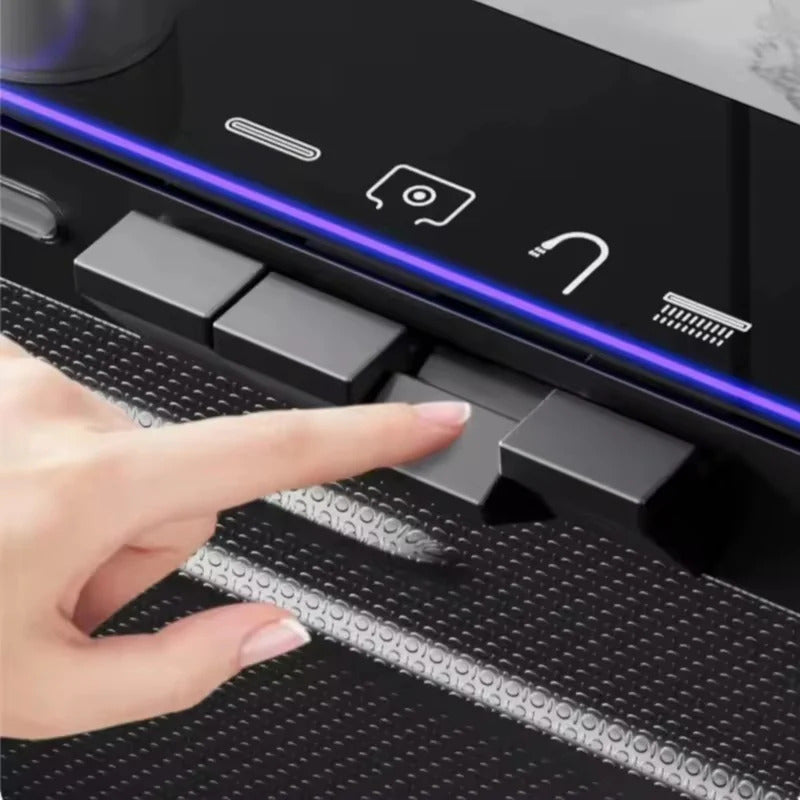 Consola multifunctionala pentru chiuveta, Afisaj digital, LED, 2 cascade, Clatitor pahare si robinet pentru apa filtrata, 750 mm, negru grafit