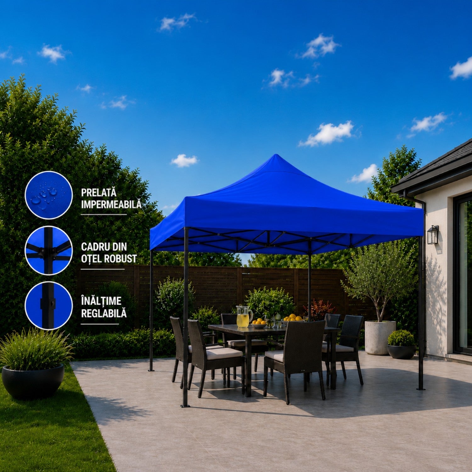 Cort pavilion 3x3m pliabil, cadru metalic, panza impermeabila