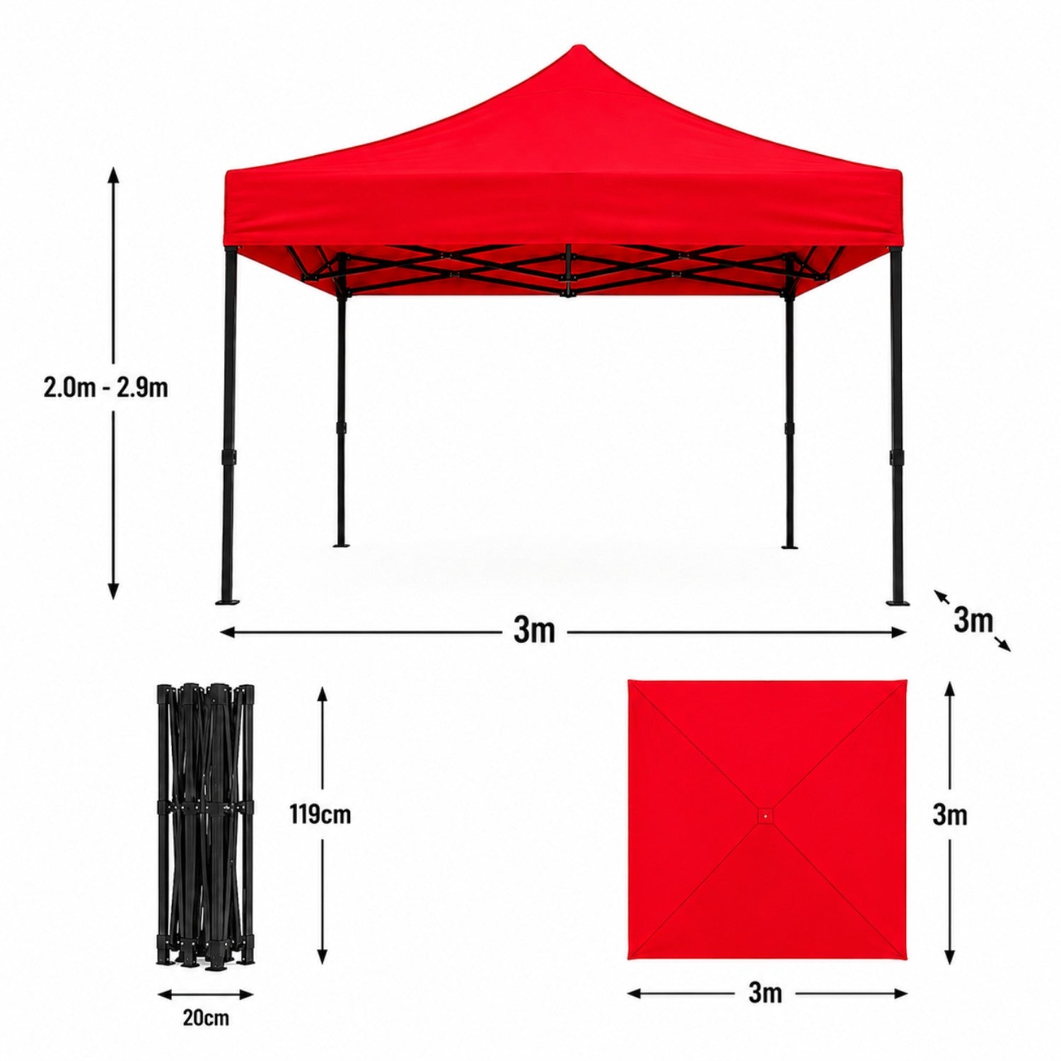 Cort pavilion 3x3m pliabil, cadru metalic, panza impermeabila