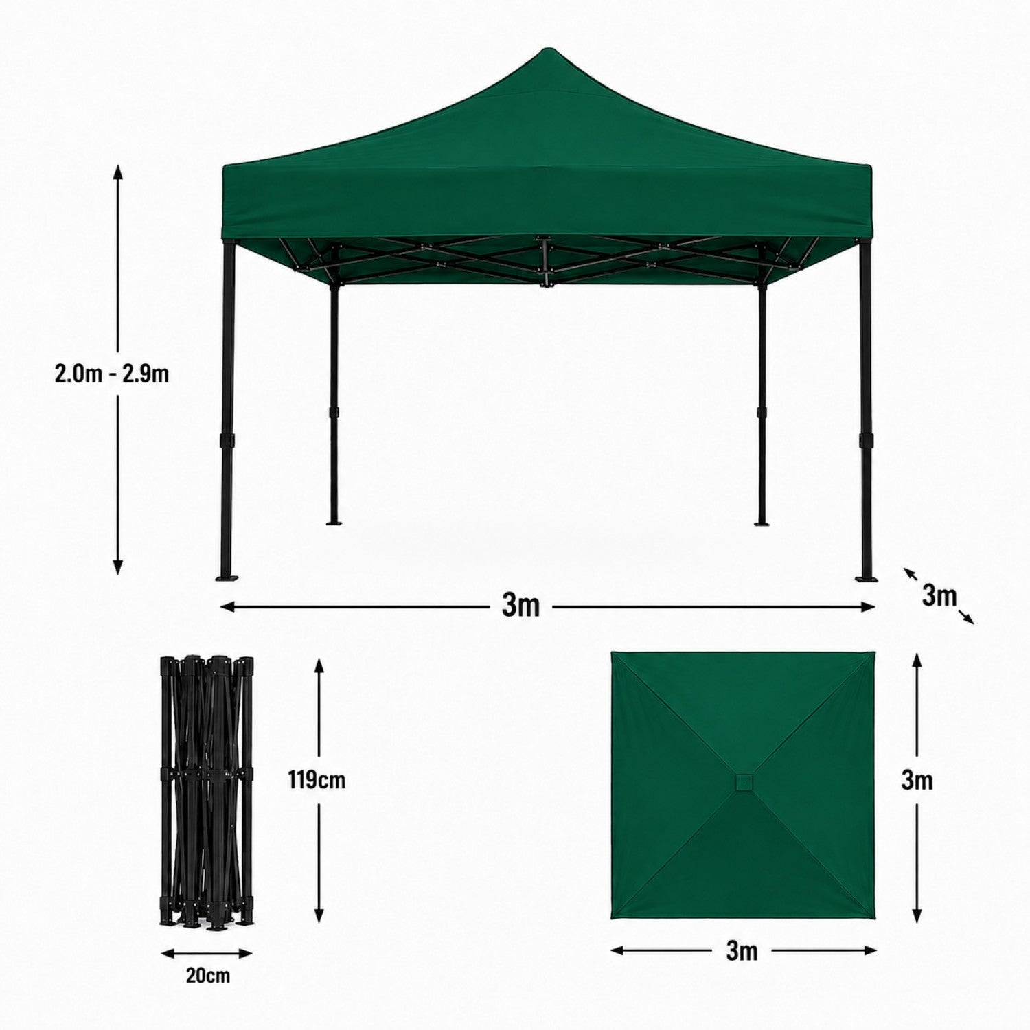 Cort pavilion 3x3m pliabil, cadru metalic, panza impermeabila