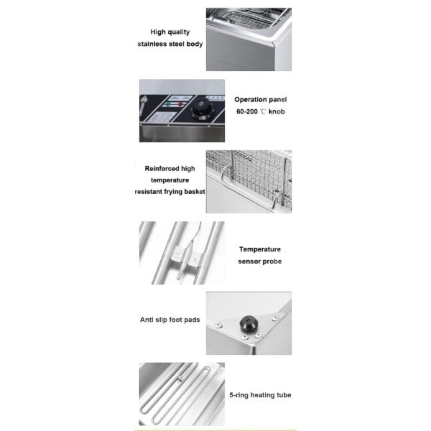 Friteuza electrica din inox 2500W, 6 litri, cos detasabil, termostat reglabil