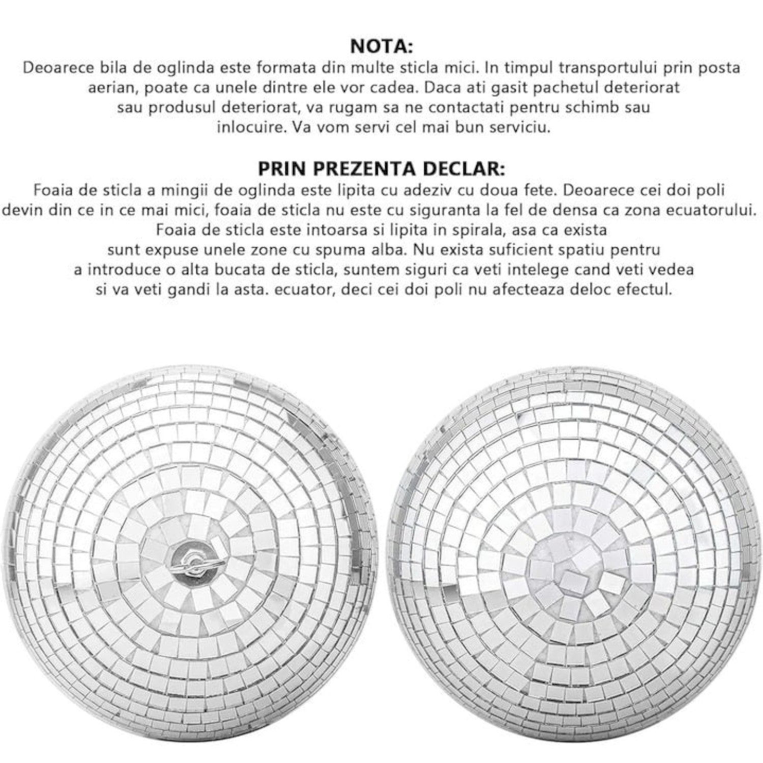 Glob Disco cu Aplicatii Oglinda, Diametru 30 cm, Reflectorizant, Cu Motoras, Sistem Agatare, Forma Sferica, Argintiu