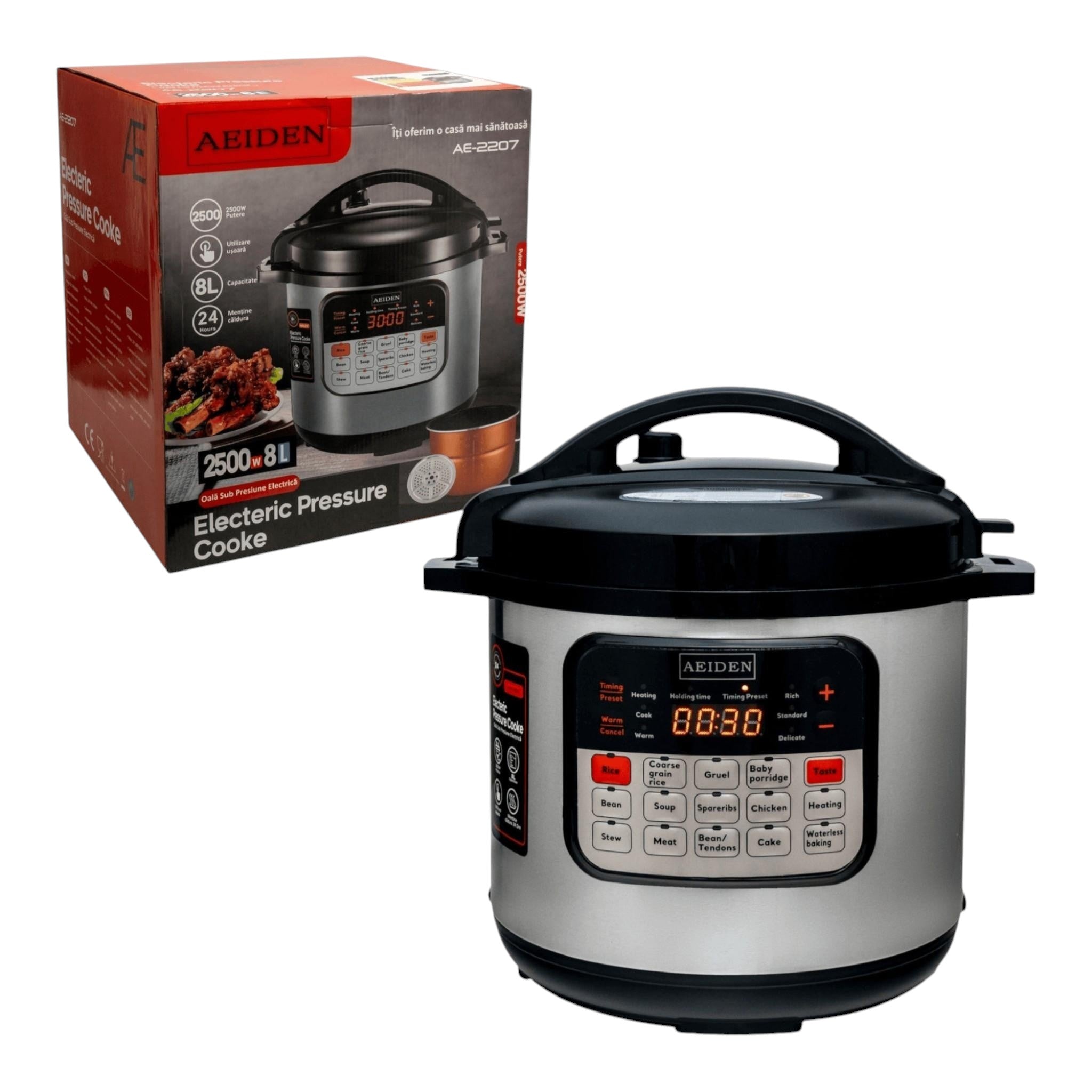 Oala Electrica Sub Presiune 2500W, Capacitate 8L, 9 Programe, Otel Inoxidabil, Vas Antiaderent
