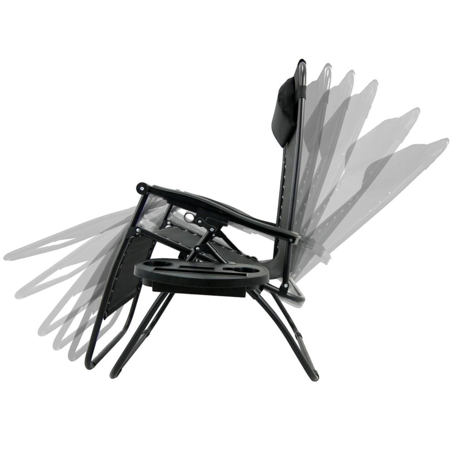 Set 2 Sezlong Scaun Pliabil, Gravitatie Zero, Pentru Terasa, Gradina Sau Plaja , Tetiera, Suport Bauturi, Reglabil, Negru din Textilen, 90x65x110cm