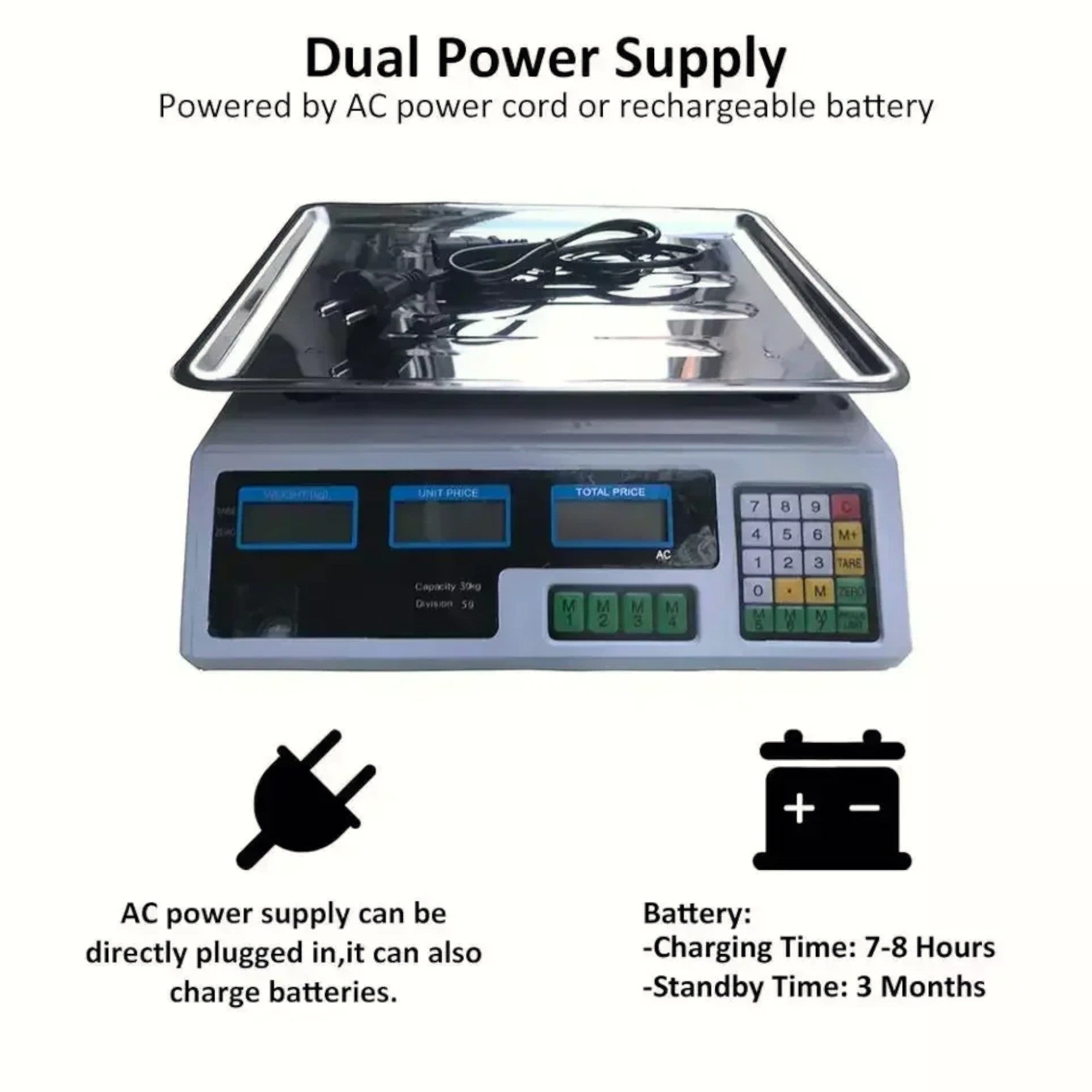 Cantar electronic 40 kg, digital, acumulator inclus, afisaj dublu, functii multiple