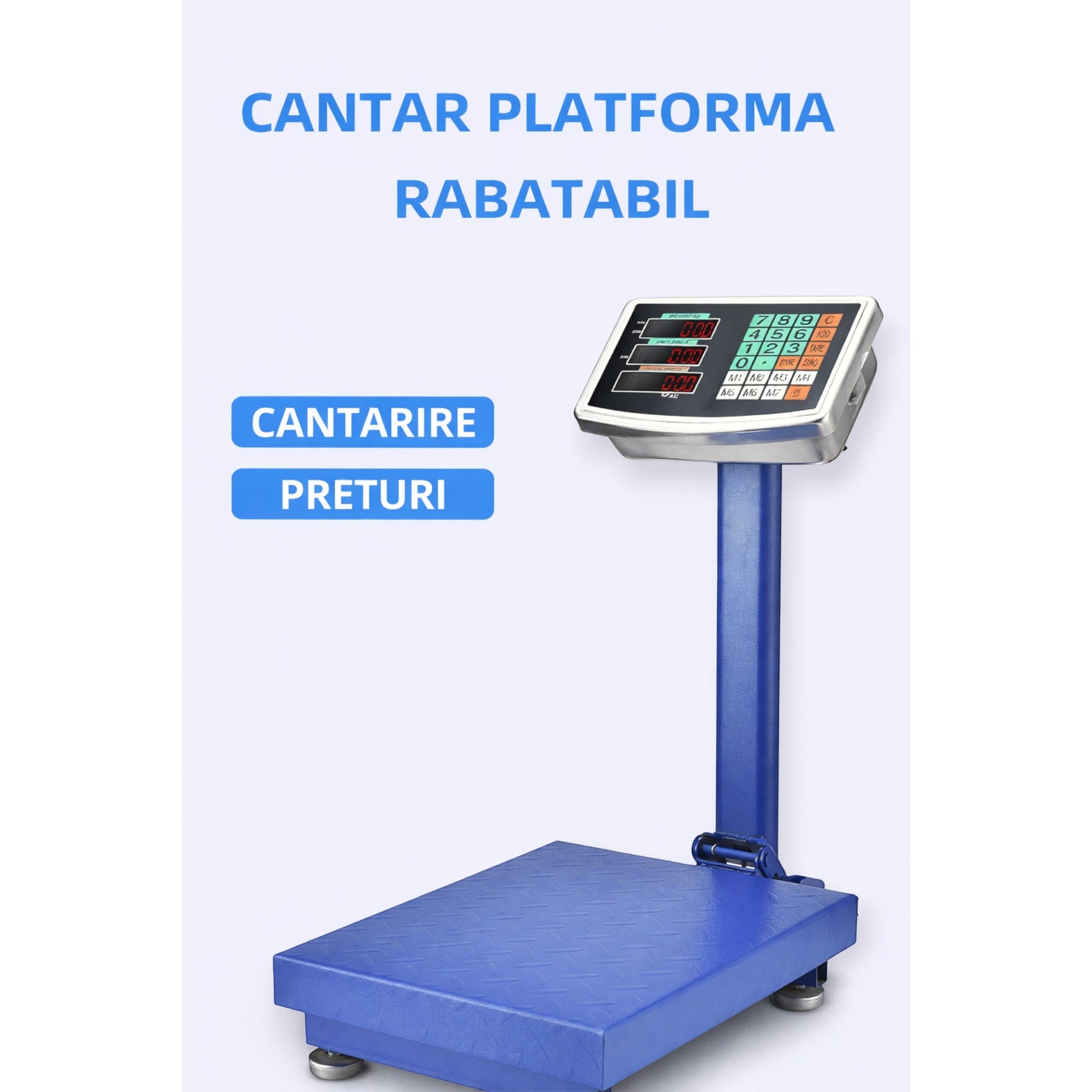 Cantar electronic cu platforma 500 kg, brat rabatabil, afisaj LCD, baterie interna