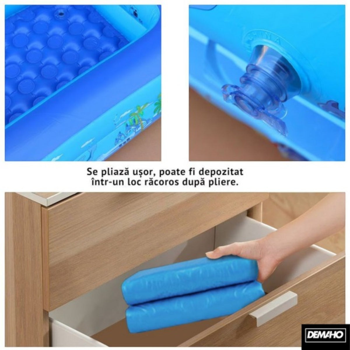 Piscina gonflabila din PVC rezistent, 150x102x50 cm, 3 inele, design tropical, pentru gradina si terasa