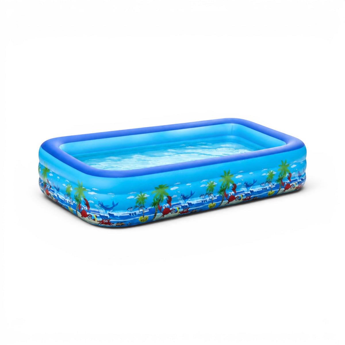 Piscina gonflabila familiala din PVC rezistent, 180x125x54 cm, 3 inele, design tropical, pentru curte si gradina