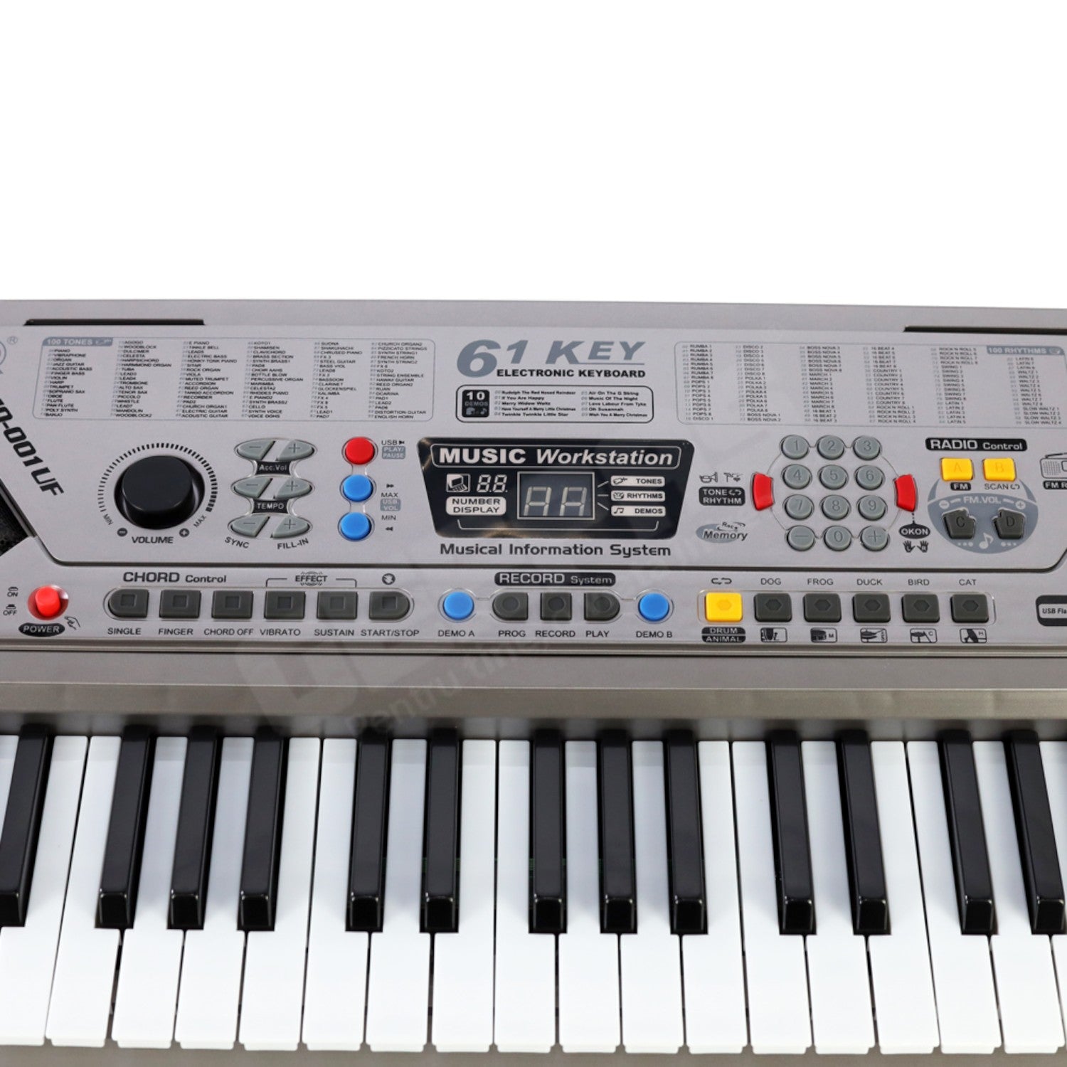 Orga electronica MQ-001UF, 61 clape, 100 ritmuri, 100 tonuri, 10 melodii demo, USB, Radio FM, MP3, Afisaj LCD, microfon inclus