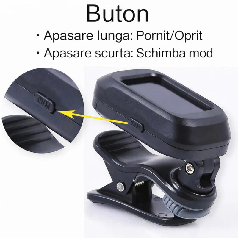 Acordor cromatic cu clema, ecran LCD, 430-450 Hz, pentru chitara, vioara, ukulele, bass