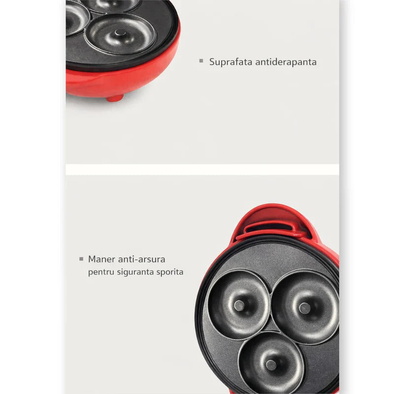 Aparat electric pentru 3 gogosi, placi antiaderente, indicator LED, protectie supraincalzire