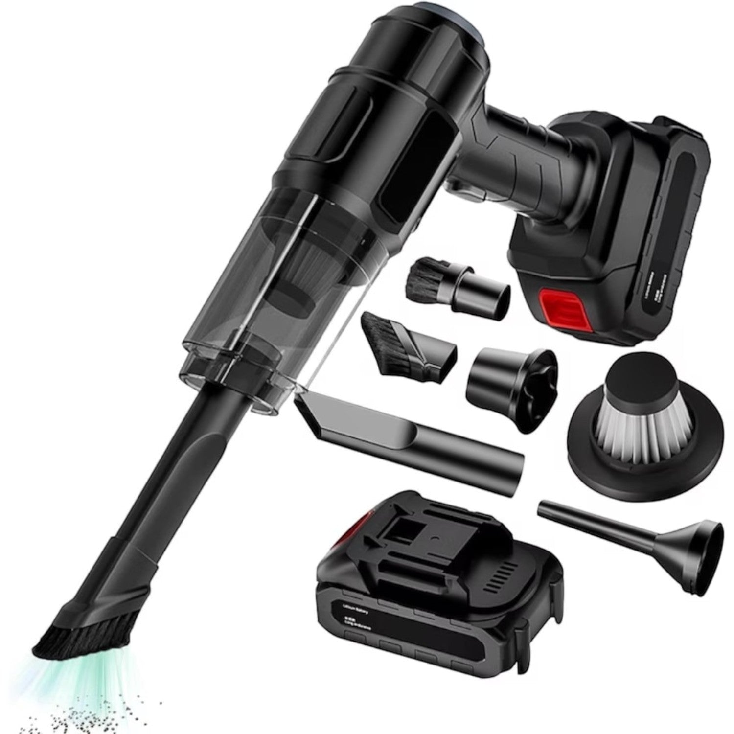 Aspirator si suflanta portabila 4 in 1, 2 acumulatori 48V 8mAh, 9000 mAh, 6 duze incluse