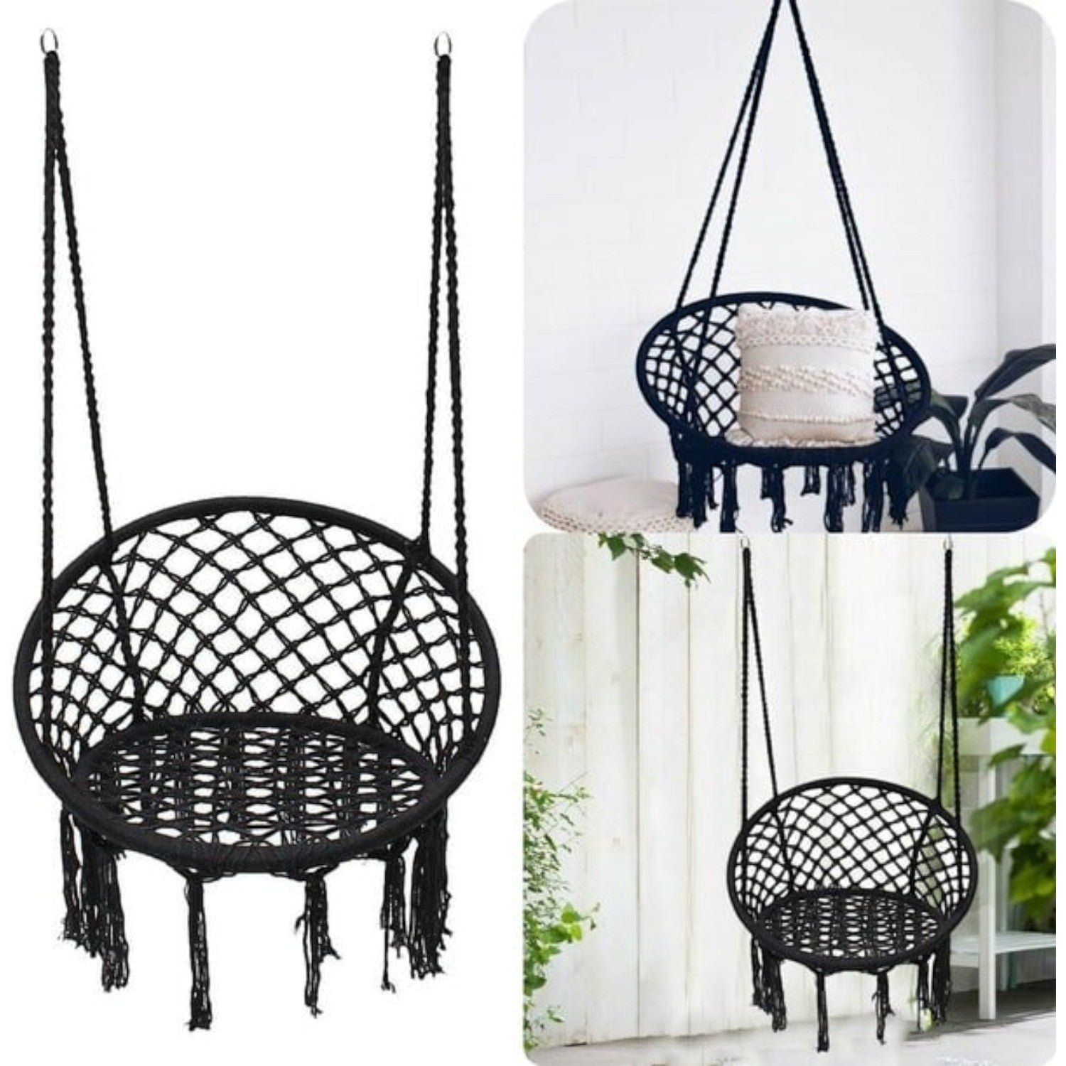 Leagan/balansoar suspendat tip scaun/hamac, diametru 80 cm, sarcina maxima 120kg, cadru metalic, pentru casa, gradina si veranda
