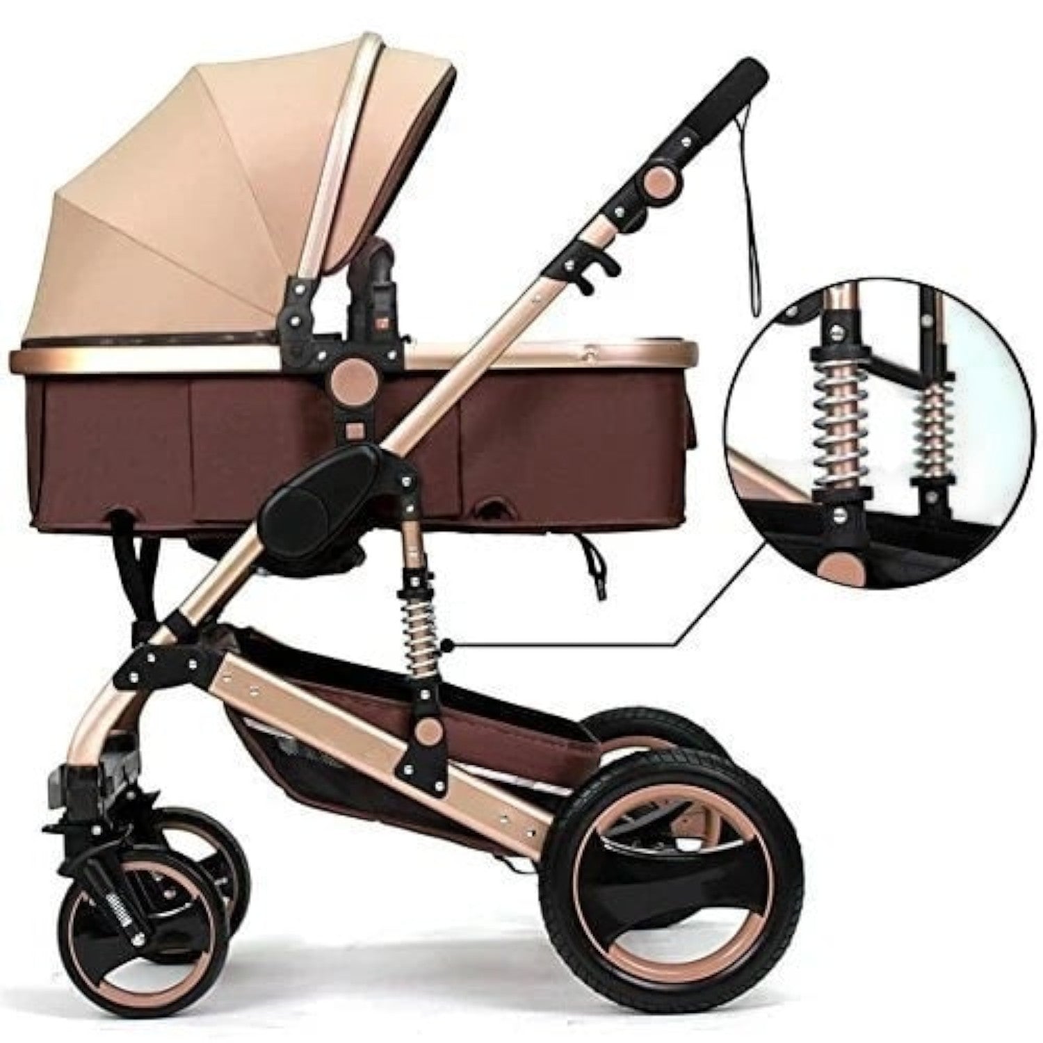 Carucior 2 in 1 pliabil, landou-sport, cu suspensii, 0-36 luni, 25 kg, roti cauciuc, cos depozitare