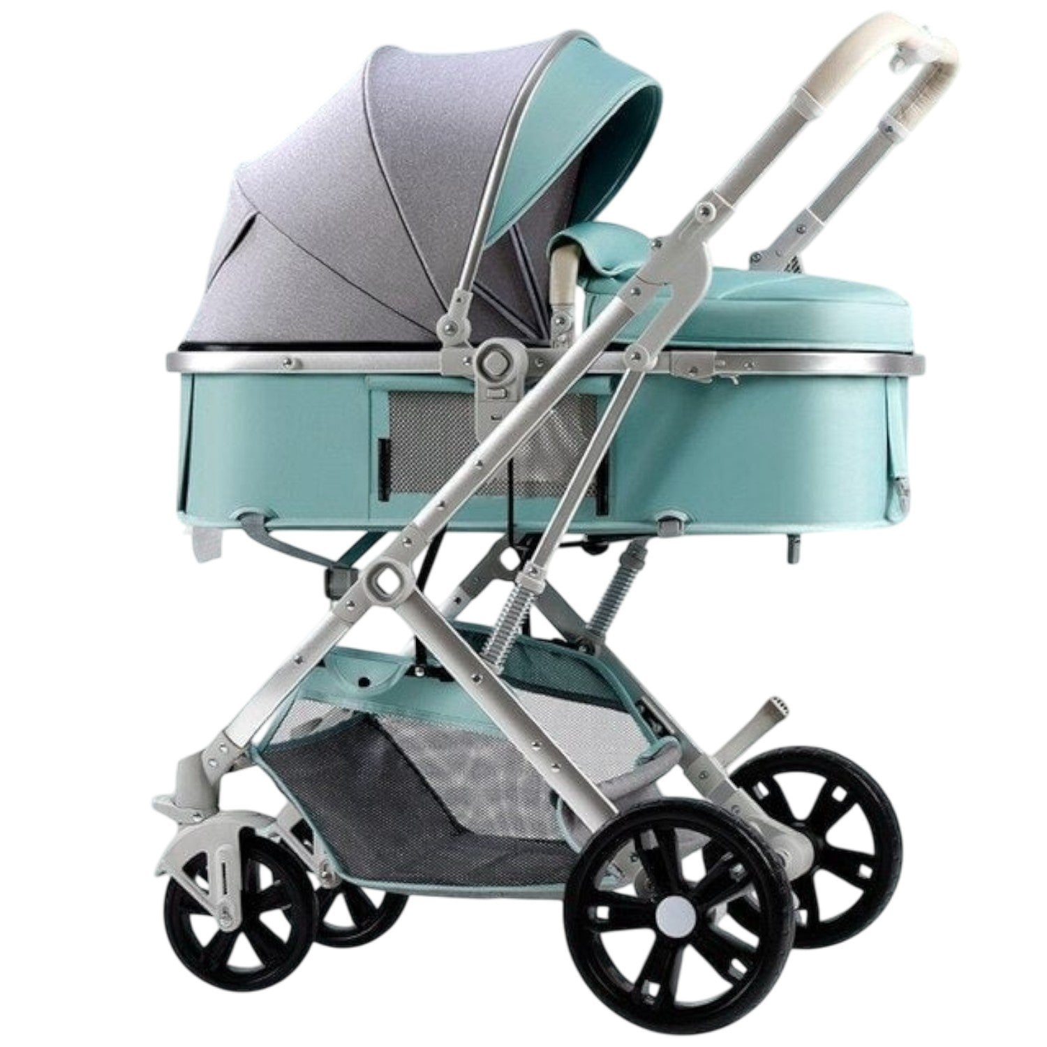 Carucior 2 in 1 pliabil, landou-sport, cu suspensii, 0-36 luni, 25 kg, roti cauciuc, cos depozitare