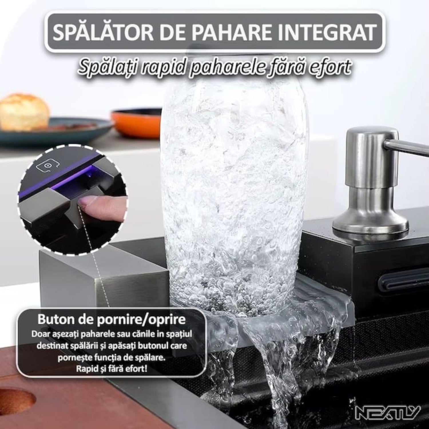 Chiuveta multifunctionala cu 2 cascade, afisaj digital, accesorii incluse, 750x460 mm, negru grafit