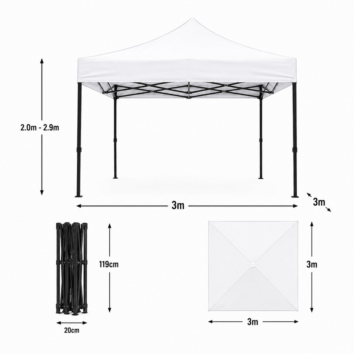 Cort pavilion 3x3m pliabil, cadru metalic, panza impermeabila
