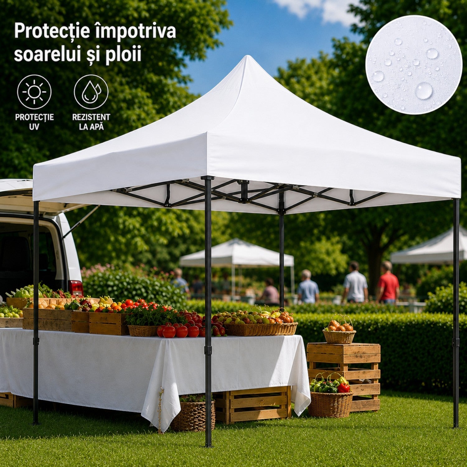 Cort pavilion 3x3m pliabil, cadru metalic, panza impermeabila