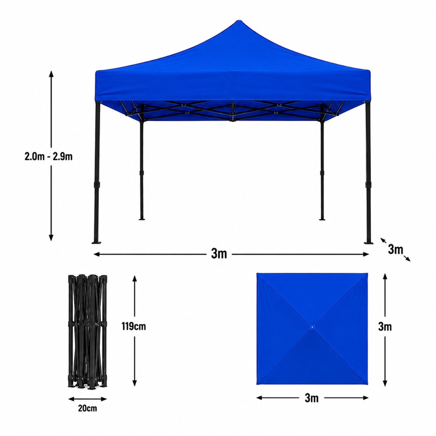 Cort pavilion 3x3m pliabil, cadru metalic, panza impermeabila