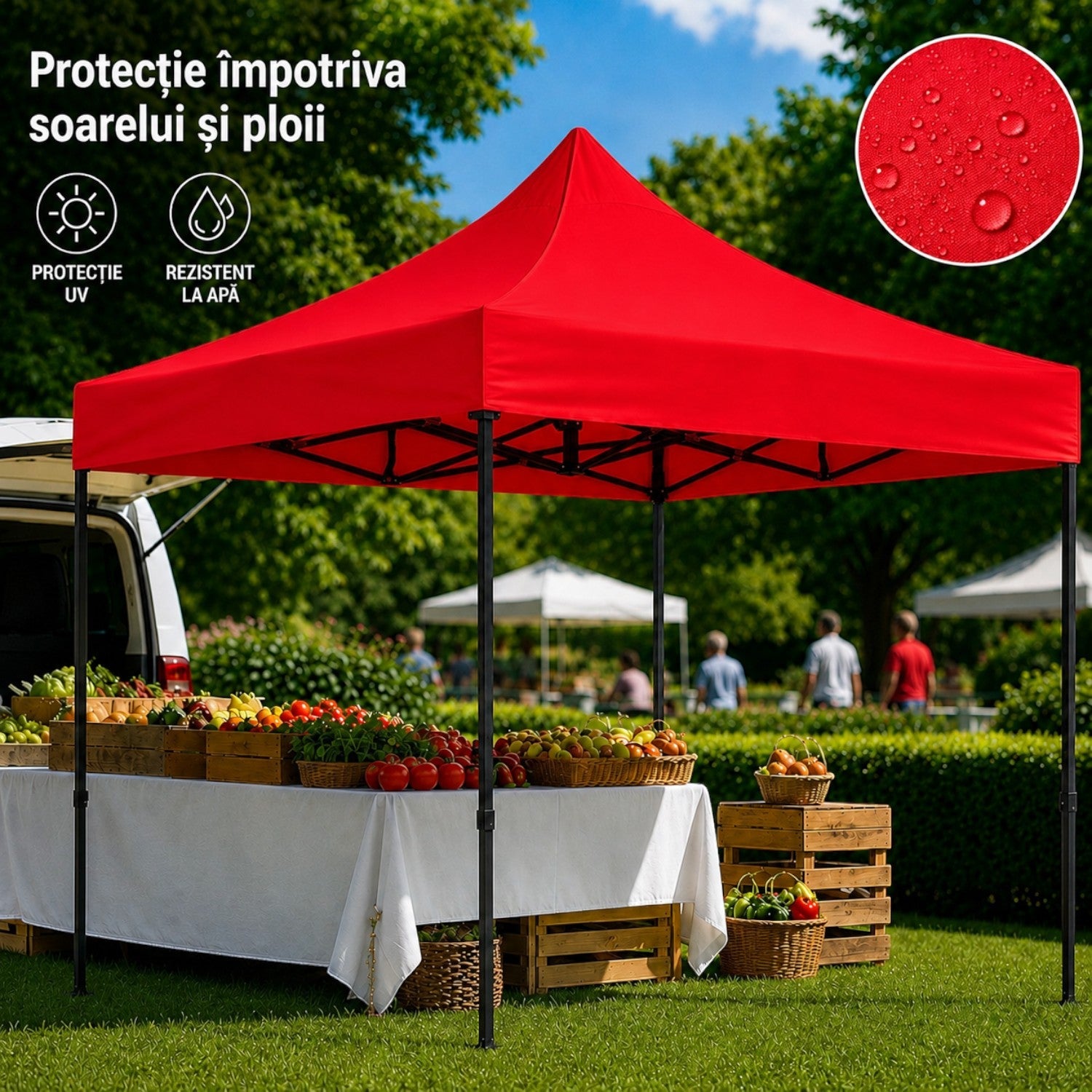 Cort pavilion 3x3m pliabil, cadru metalic, panza impermeabila