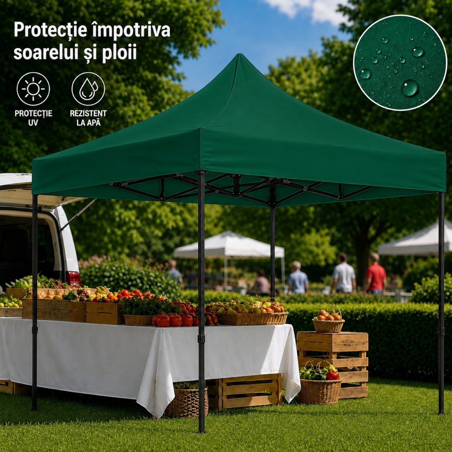 Cort pavilion 3x3m pliabil, cadru metalic, panza impermeabila