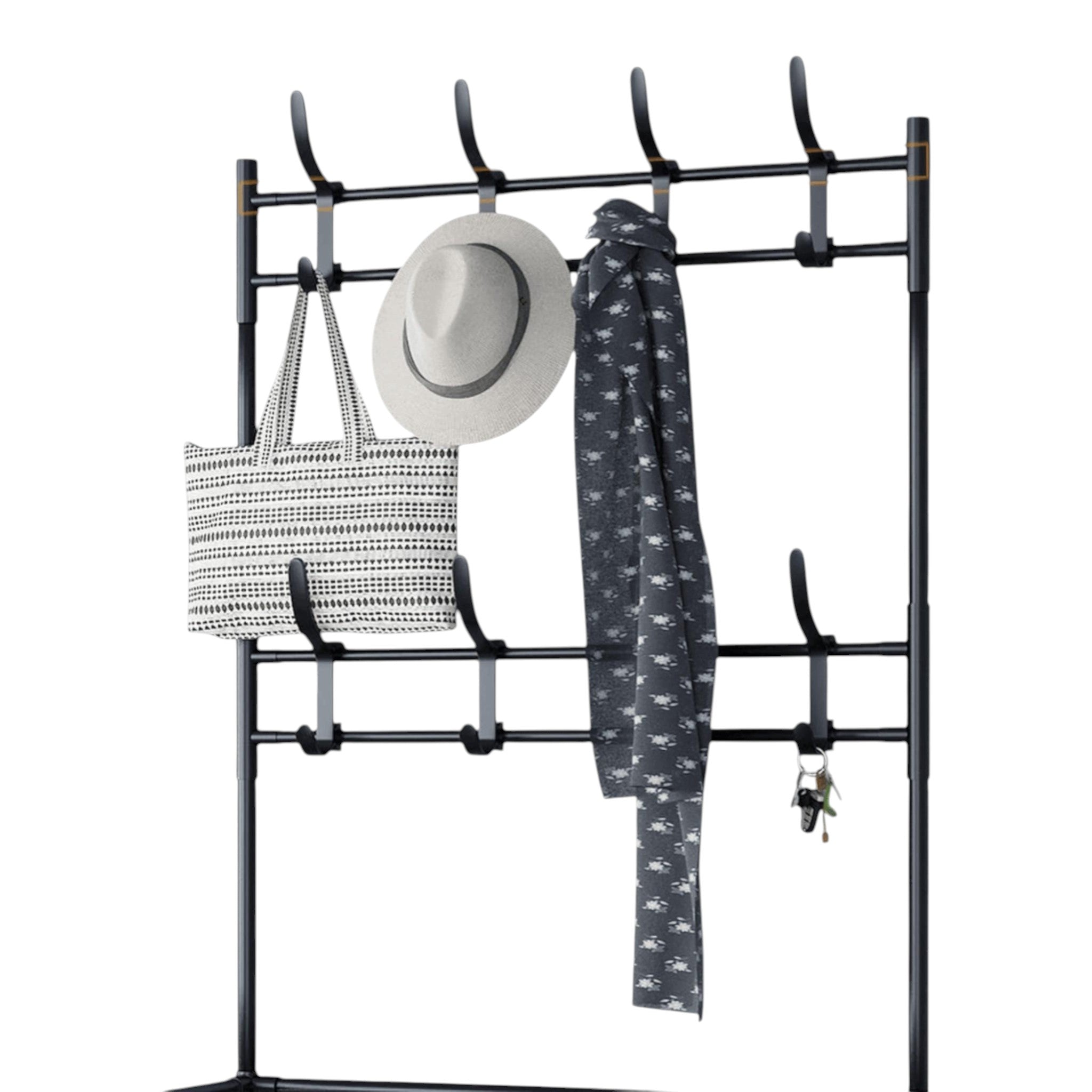 Cuier haine cu suport pantofi, 165x80x26 cm, 5 rafturi