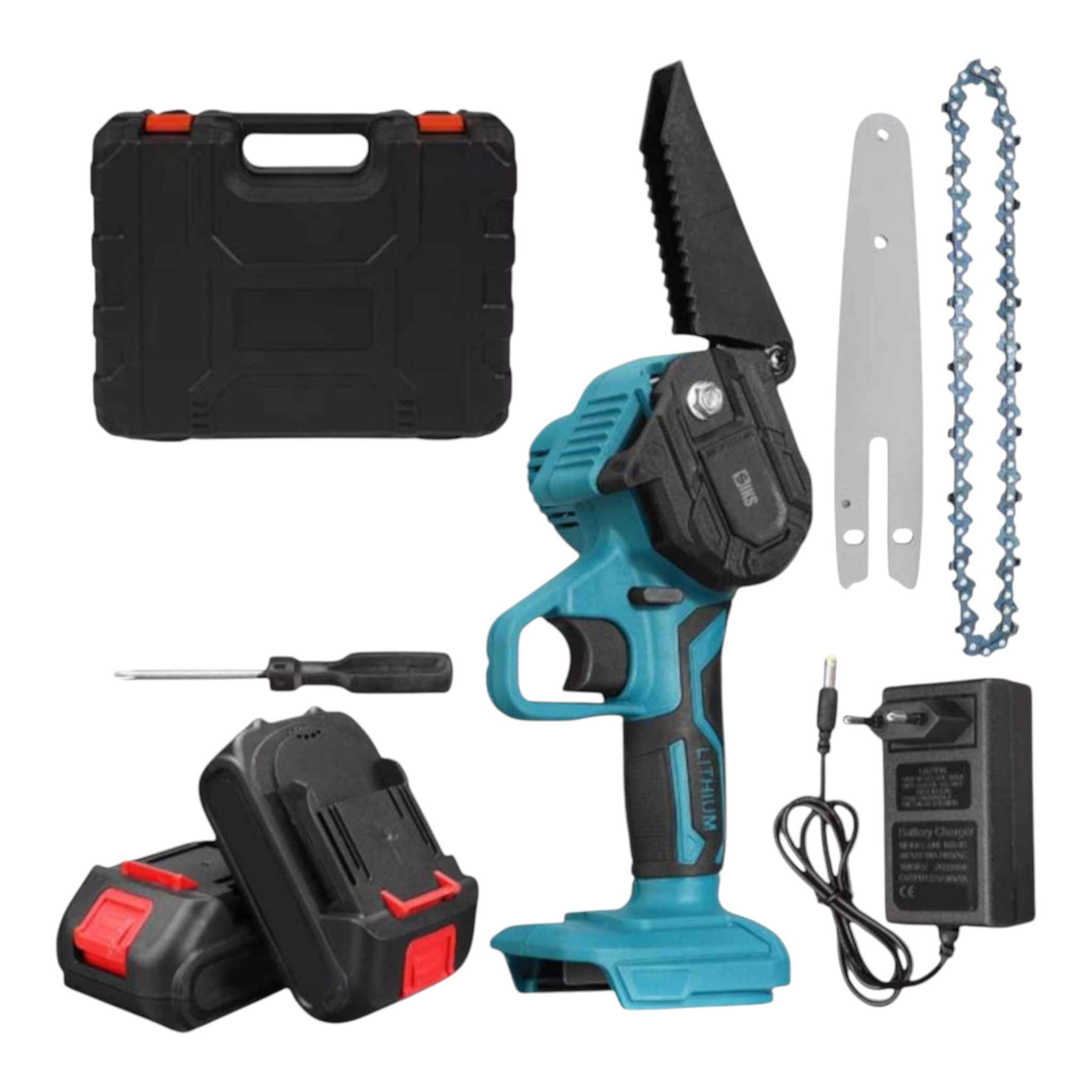Fierastrau electric cu 2 acumulatori 48V 8.0Ah, 2 lanturi, lama 6 inch