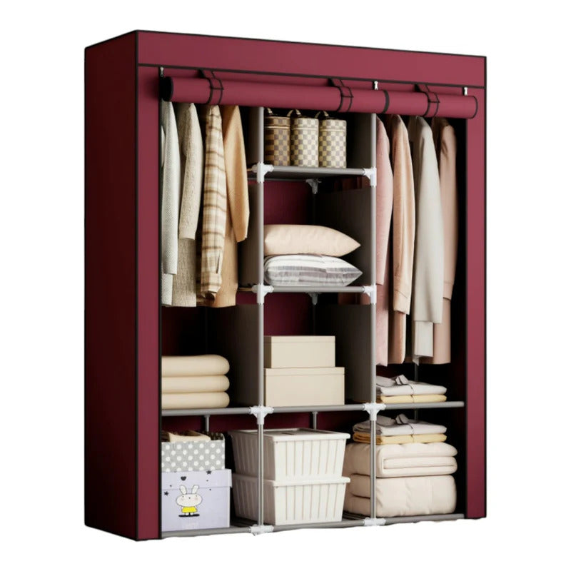 Dulap textil 3 compartimente pentru haine, inchidere prin fermoar, 130 x 45 x 170 cm