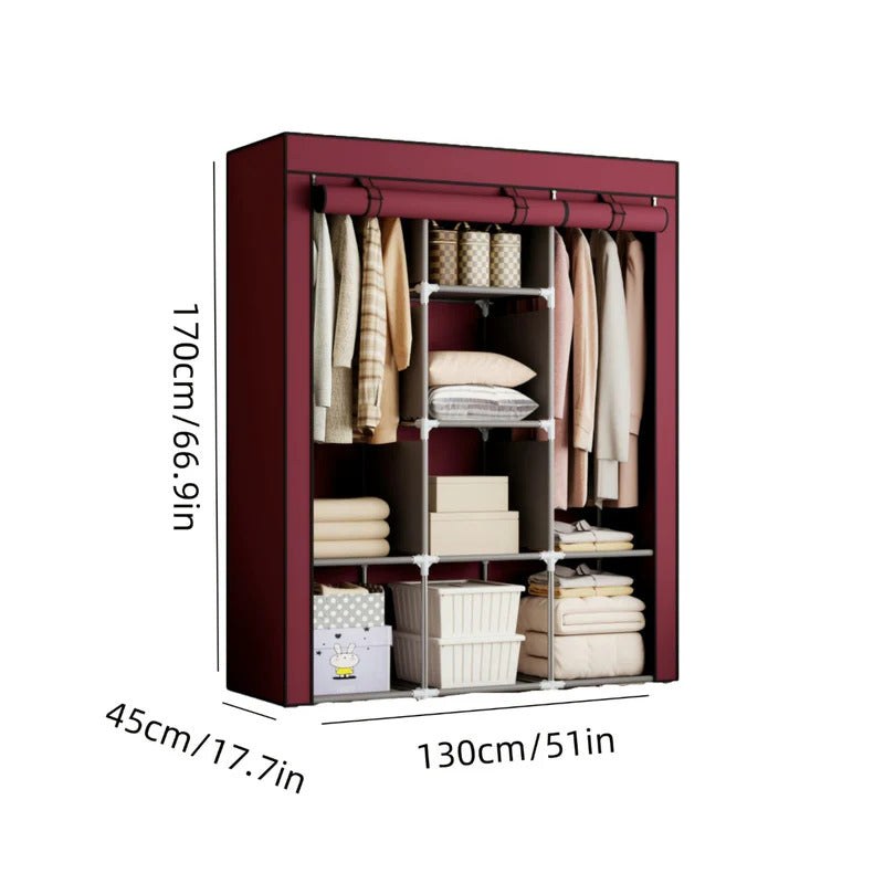 Dulap textil 3 compartimente pentru haine, inchidere prin fermoar, 130 x 45 x 170 cm