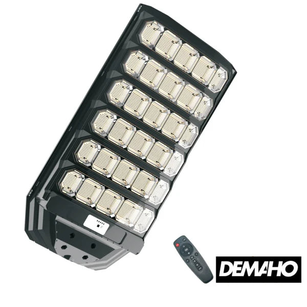 Lampă Solară Stradală DEMAHO Zenith 1600W – LED 120.000 lm, IP66, Telecomandă, Senzor de Mișcare și Lumină