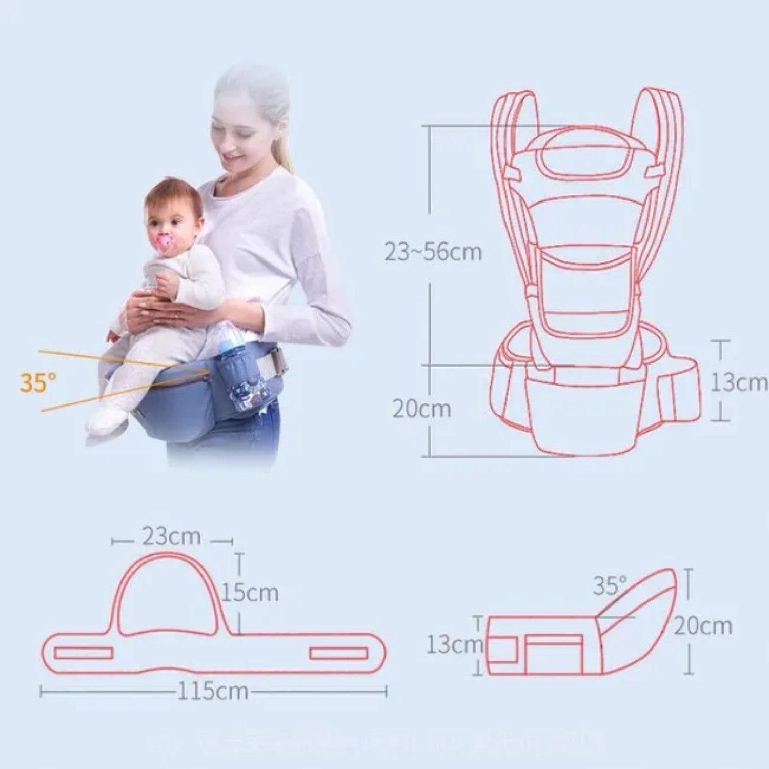 Marsupiu ergonomic multifunctional 15 in 1 pentru bebelusi, buzunar fermoar