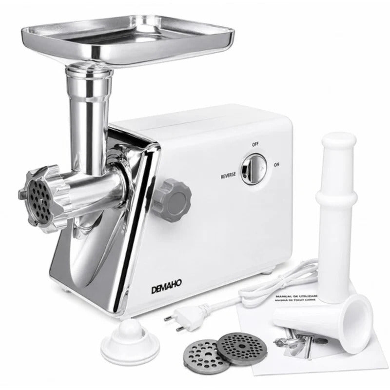 Mașină de tocat carne electrică DEMAHO® 3000 W – 120 kg/oră, 2 site inox, funcție Reverse, componente detașabile