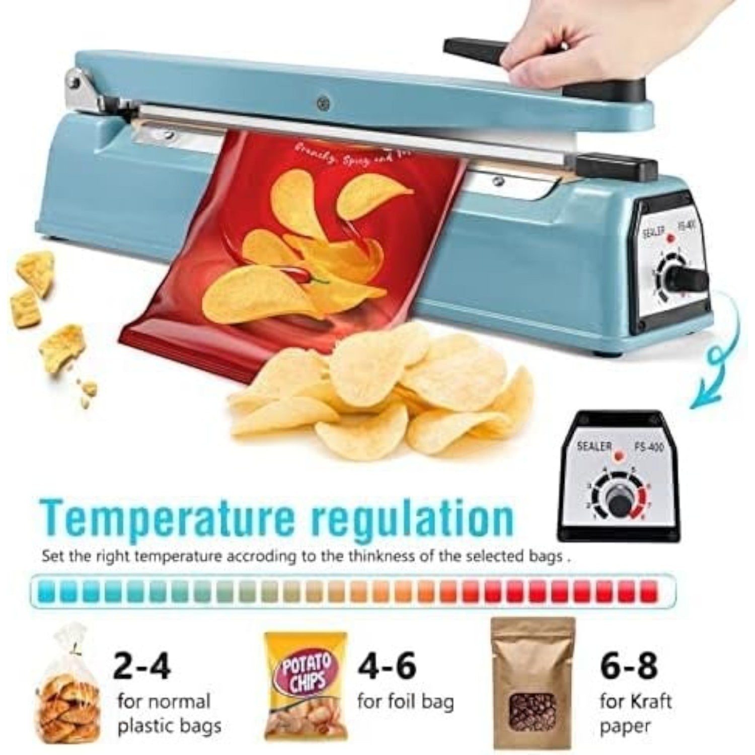 Aparat profesional de lipit si sigilat pungi plastic, 8 trepte de reglaj termic, 400W, indicator led, dimensiune bara lipire 300mm