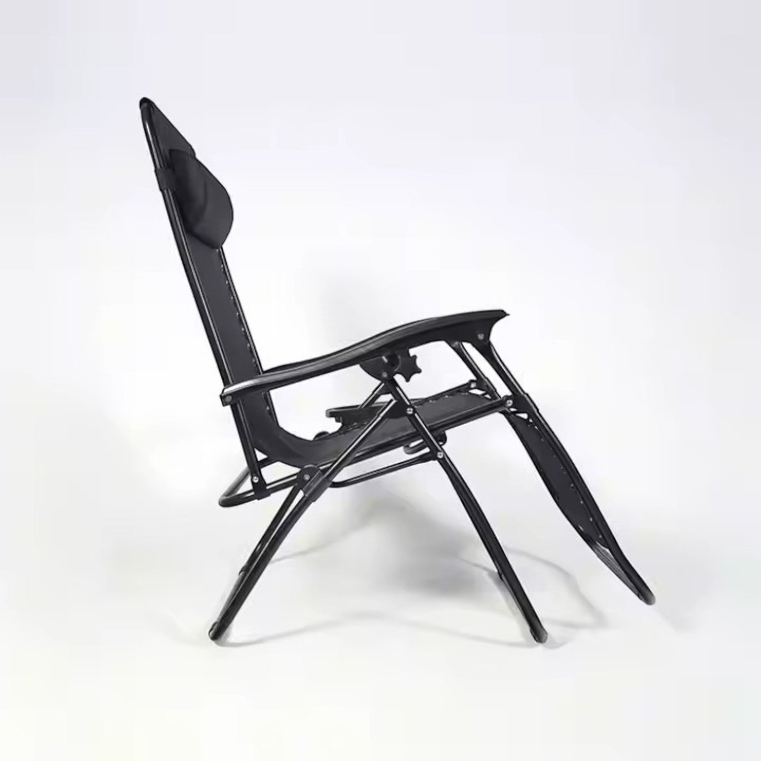 Set 2 Sezlong Scaun Pliabil, Gravitatie Zero, Pentru Terasa, Gradina Sau Plaja , Tetiera, Suport Bauturi, Reglabil, Negru din Textilen, 90x65x110cm