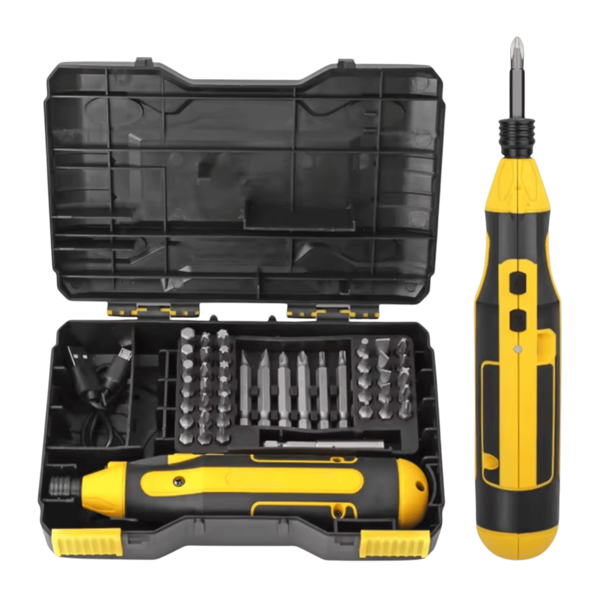 Set surubelnita electrica fara fir, LED, cuplu reglabil, 45 accesorii, USB, compact